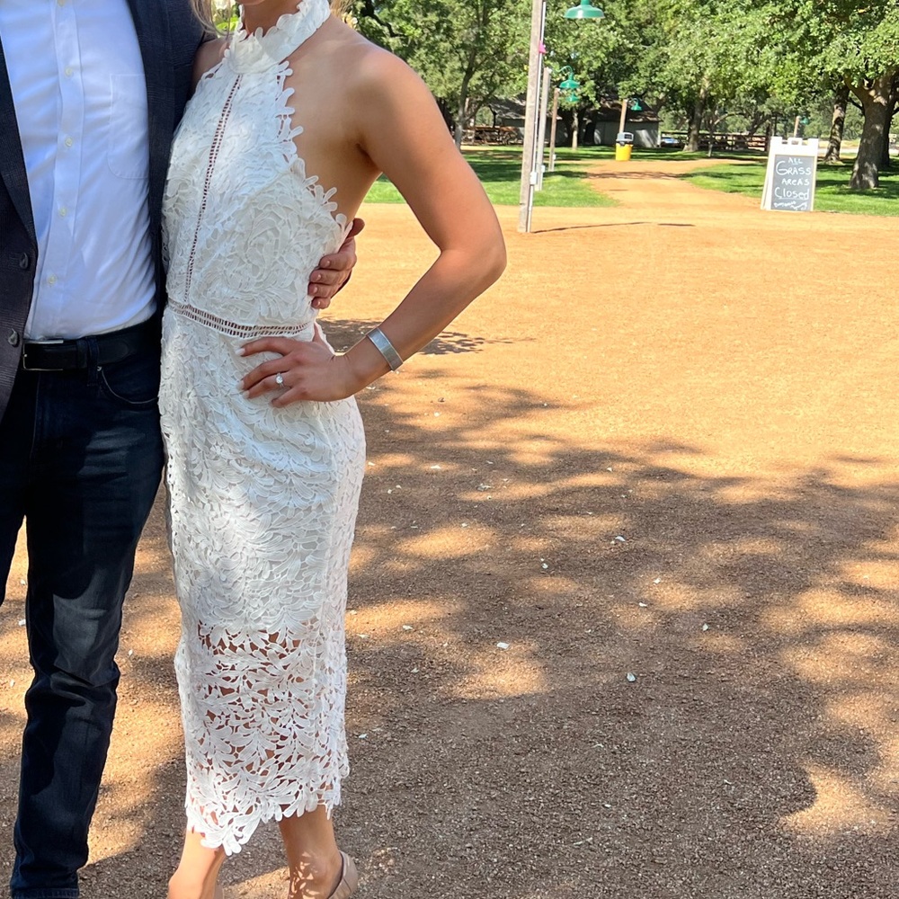 Lulus Divine- White lace Midi Dress.